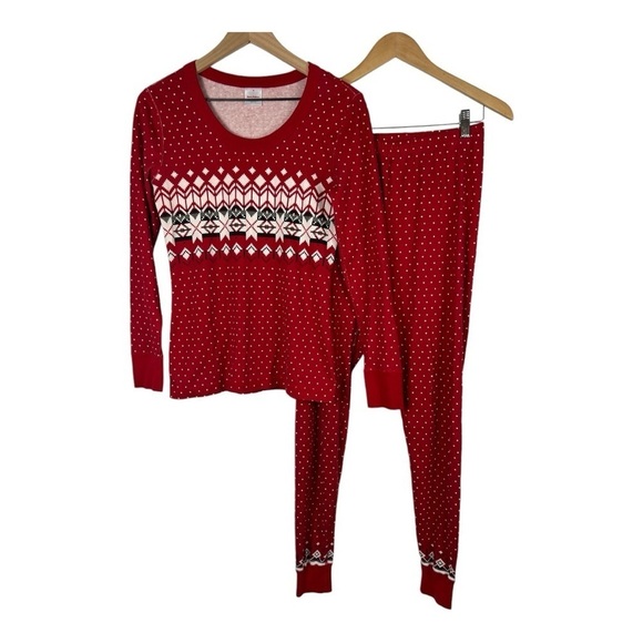 Hanna Andersson Snowflake Nordic Print Red Organic Cotton Pajamas Sz M - Picture 1 of 12